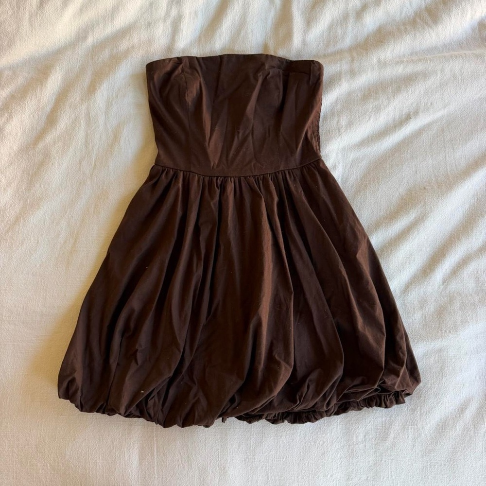 Strapless Brown Bubble Hem Dress